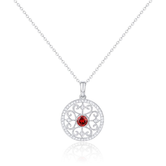 Luvente 14 Karat White Gold Round Ruby and Diamond Fillagree Pendant