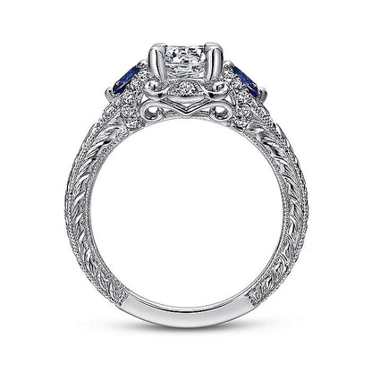 Gabriel & Co. 14 Karat White Gold Round Semi-Mount Sapphire and Diamond Engagement Ring