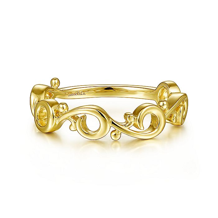 Gabriel & Co Yellow Gold Swirling Stackable Ring - Gold Fashion Rings - Women's