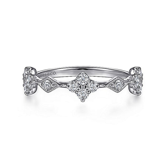 Gabriel & Co. 14 Karat White Gold Diamond Cluster Station Ring - Diamond Fashion Rings - Women's
