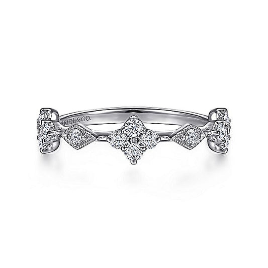 Gabriel & Co. 14 Karat White Gold Diamond Cluster Station Ring