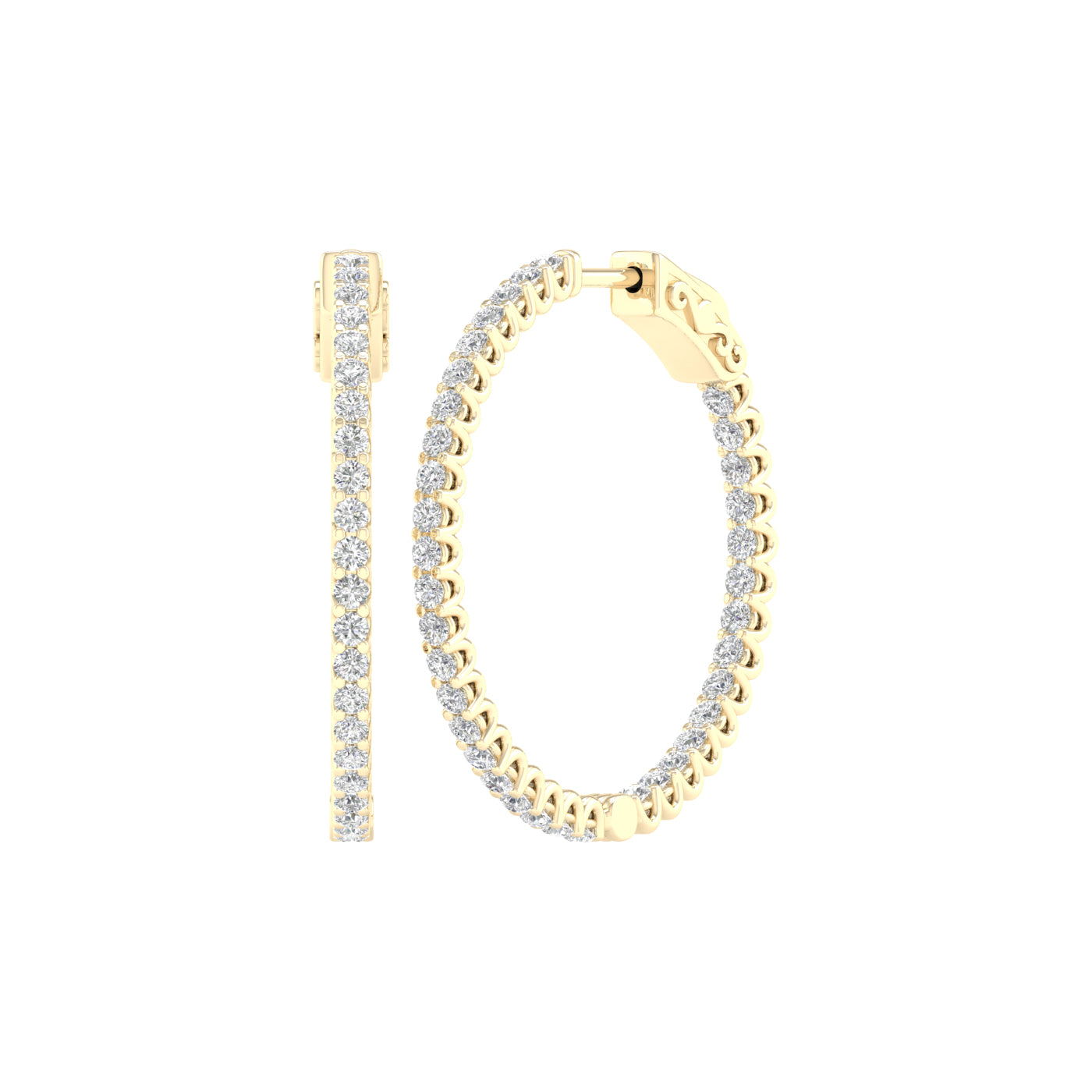 Yellow Gold Laboratory Grown Diamond Hoop Earrings - Diamond Earrings