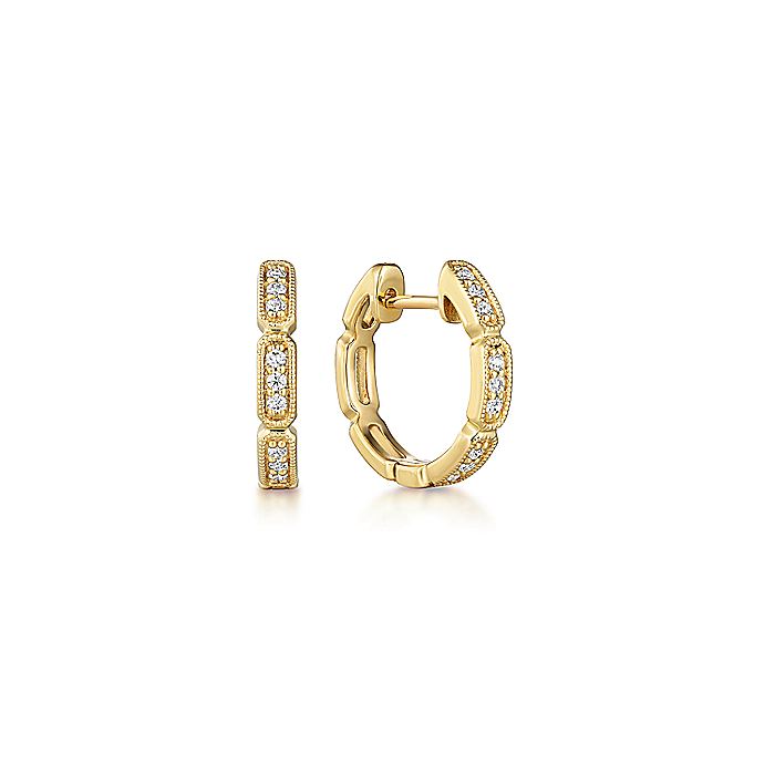 Gabriel & Co. Yellow Gold Segmented Diamond Huggies - Diamond Earrings