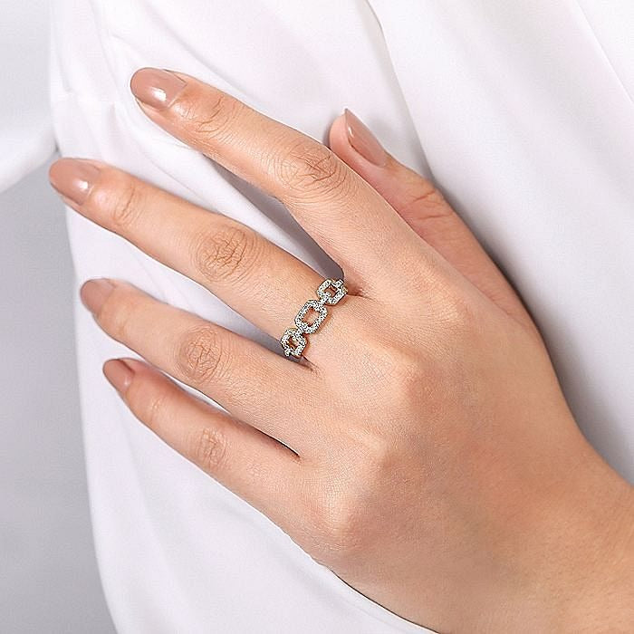 Gabriel & Co. Yellow Gold Pavé Diamond Chain Link Stackable Ring