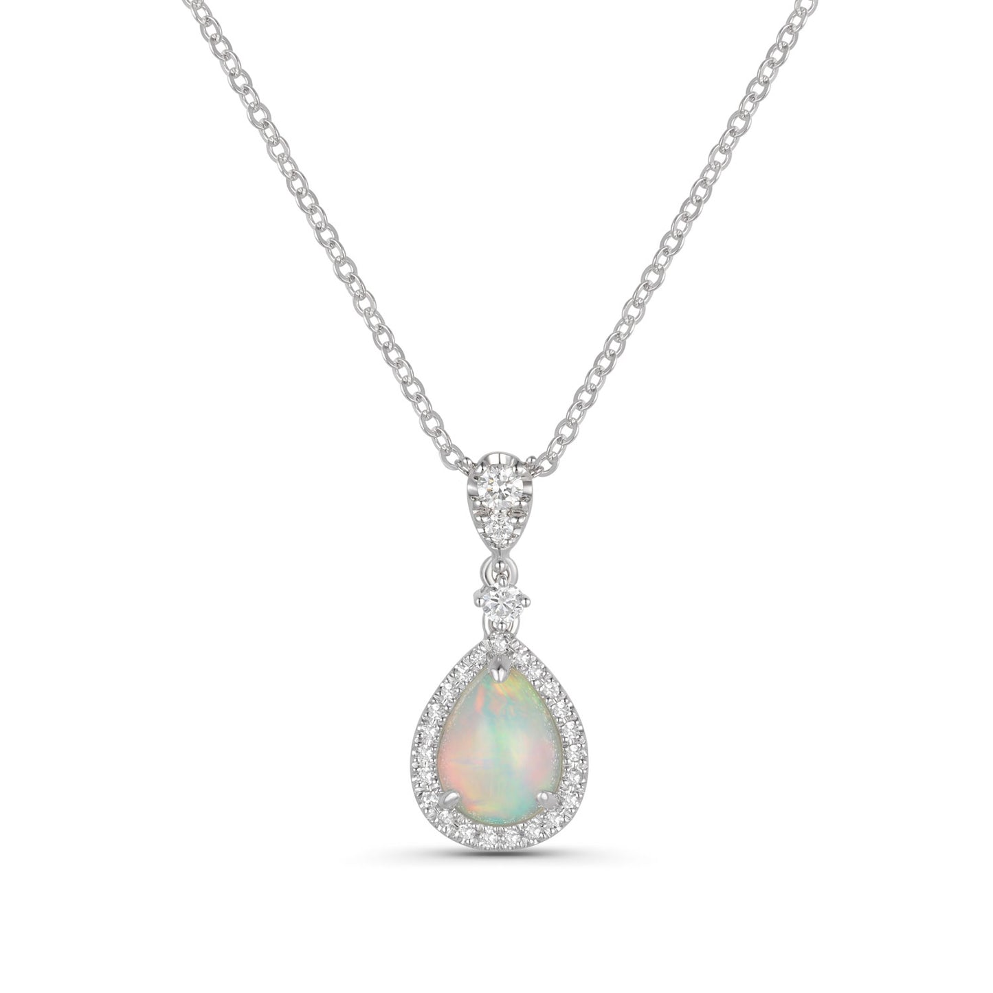 Luvente White Gold Opal & Diamond Drop Halo Pendant