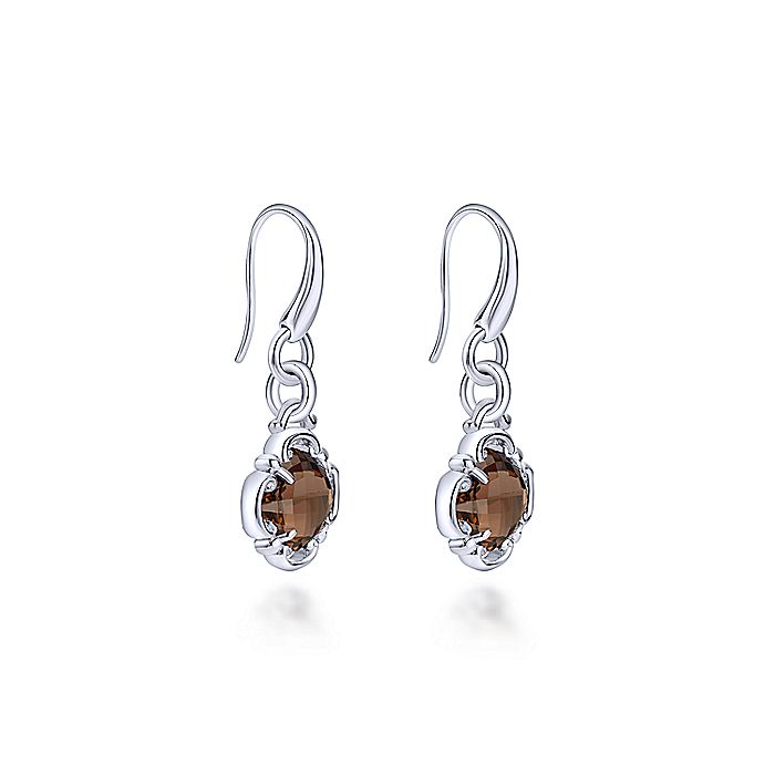 Gabriel & Co Silver Smoky Quartz Clover Drop Earrings - Colored Stone Earrings