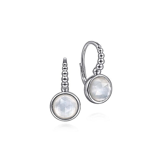 Gabriel & Co Sterling Silver Rock Crystal and White MOP Hoop Leverback Earrings - Colored Stone Earrings