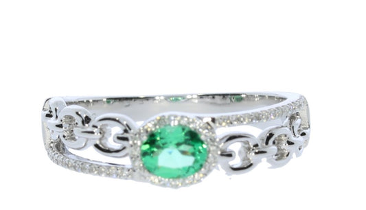 White Gold Oval Halo Green Quartz and Diamond Ring - Colored Stone Rings - Women's