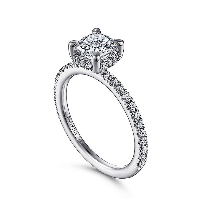 Gabriel & Co. 14 Karat White Gold Cushion Semi-Mount Engagement Ring - Diamond Semi-Mount Rings
