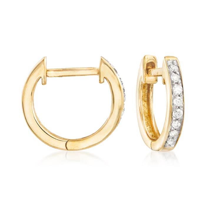 Yellow Gold Diamond Huggie Hoop Earrings - Diamond Earrings