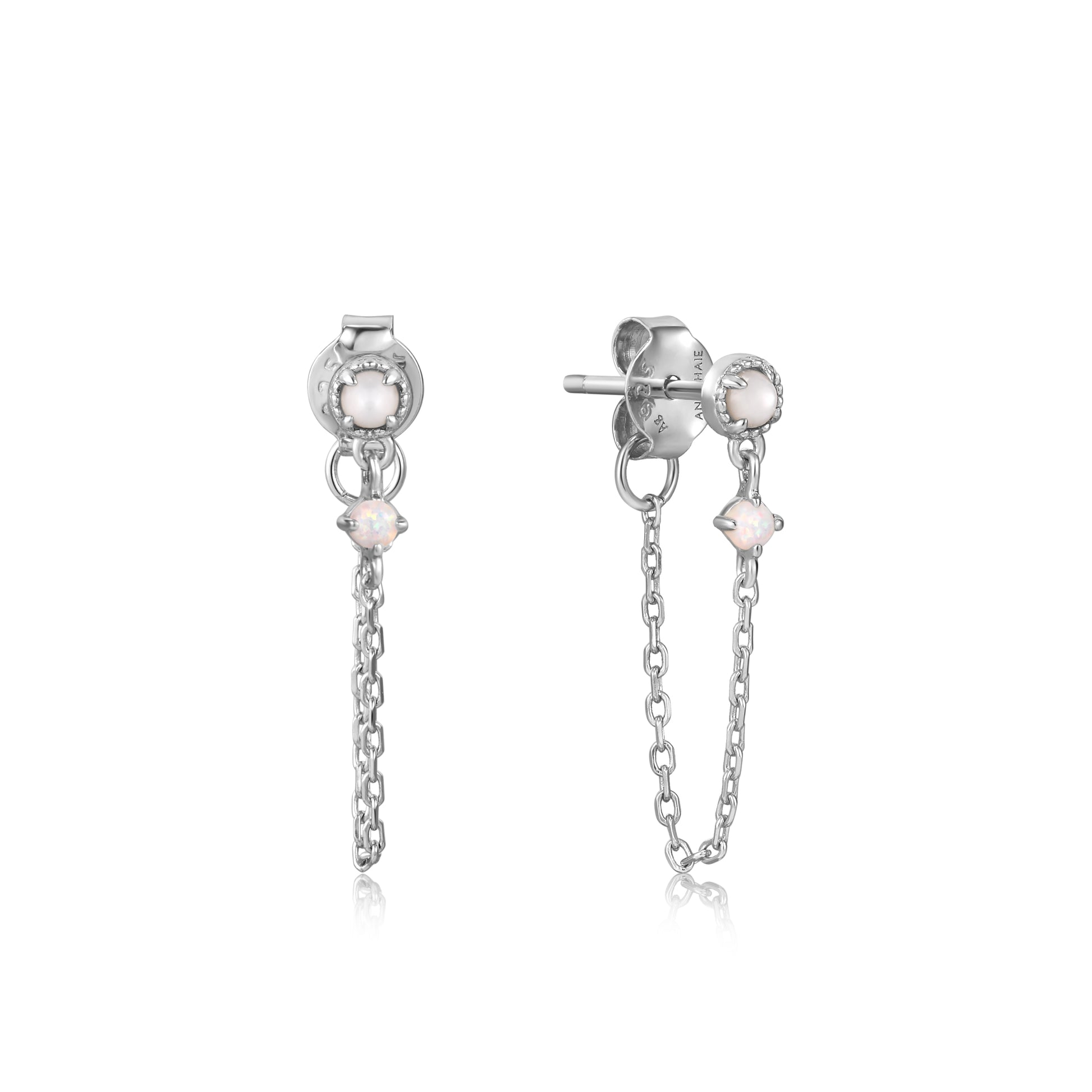 Ania Haie Silver Mother of Pearl and Kyoto Opal Chain Drop Stud Earrings - Silver Earrings