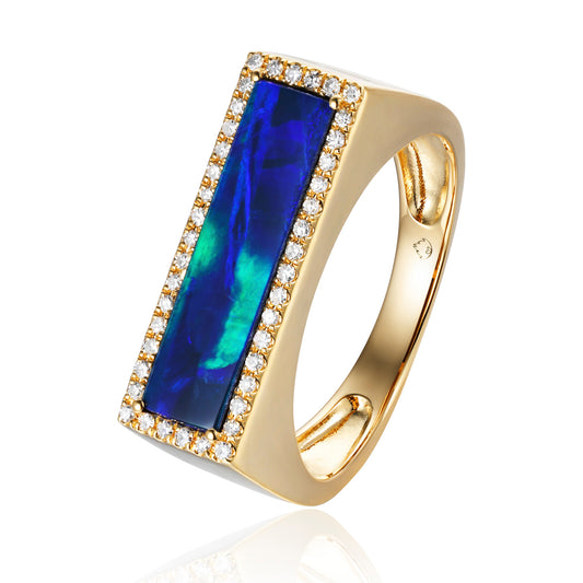 Luvente Yellow Gold Rectangular Opal & Diamond Ring