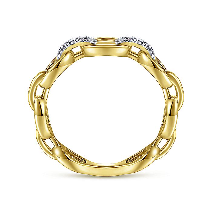 Gabriel & Co Yellow Gold Oval Chain Link Diamond Ring