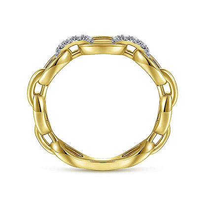 Gabriel & Co Yellow Gold Oval Chain Link Diamond Ring