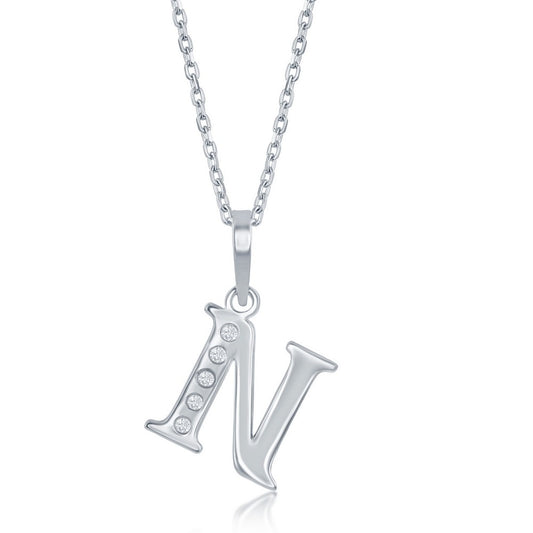 Sterling Silver Diamond N Necklace - Silver Necklace