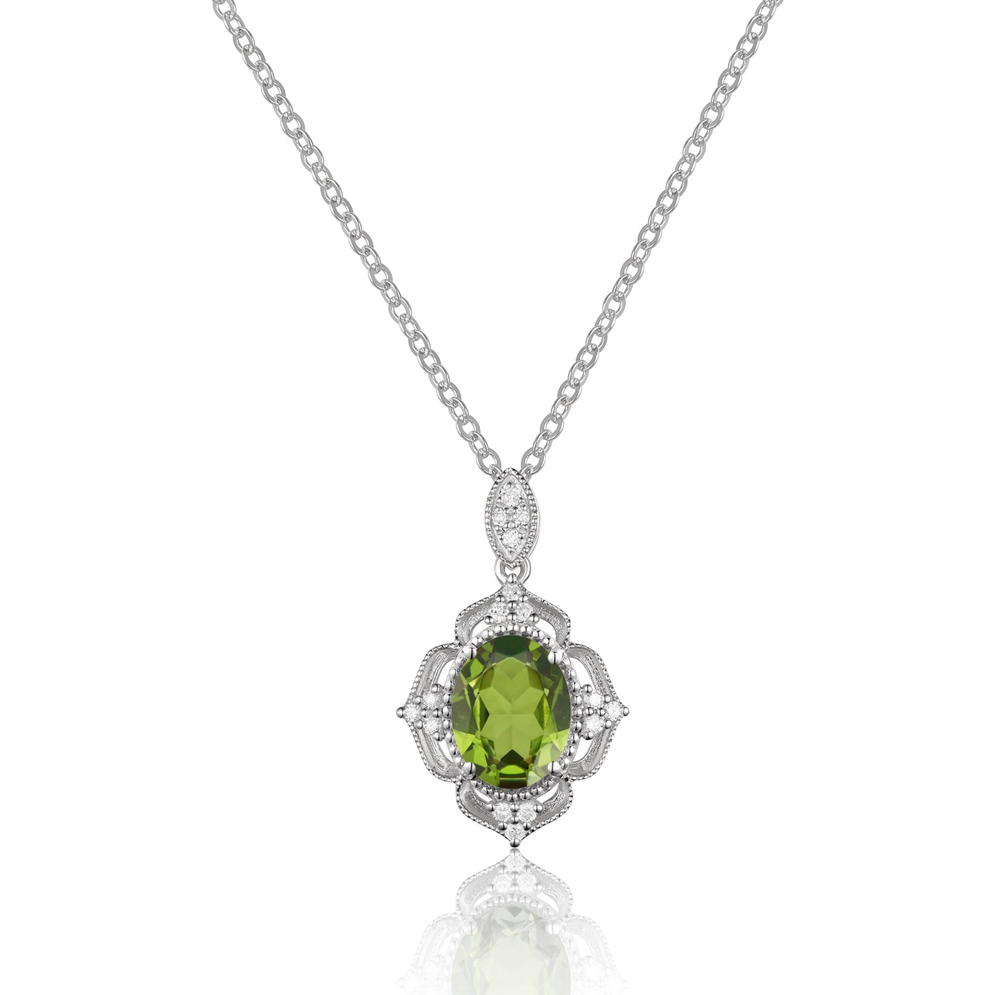 Luvente Yellow Gold Oval Peridot and Diamond Necklace