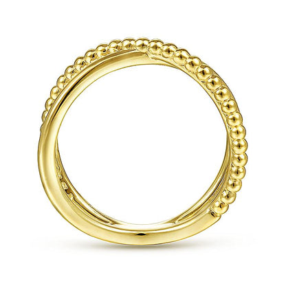 Gabriel & Co Yellow Gold Bujukan Bead Criss Cross Ring - Gold Fashion Rings - Women's