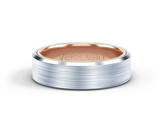 Verrgio Satin Finished White And Rose Gold Wedding Band