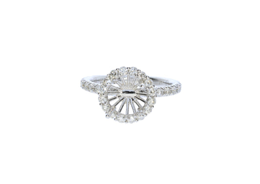 Ladies White Gold Round Halo Semi-Mount Engagement Ring