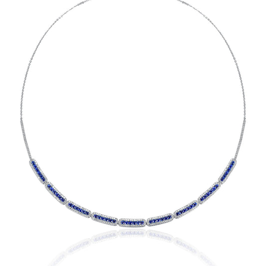 Luvente 14 Karat White Gold Blue Sapphire and Diamond Necklace - Colored Stone Necklace