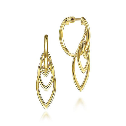 Gabriel & Co Yellow Gold Polished Huggies with Multi Marquise Drops - Gold Earrings