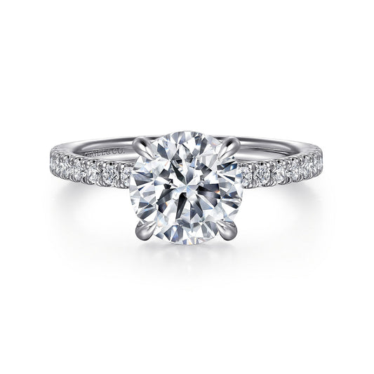 Gabriel & Co. 14 Karat White Gold Round Hidden Halo Diamond Semi-Mount Engagement Ring