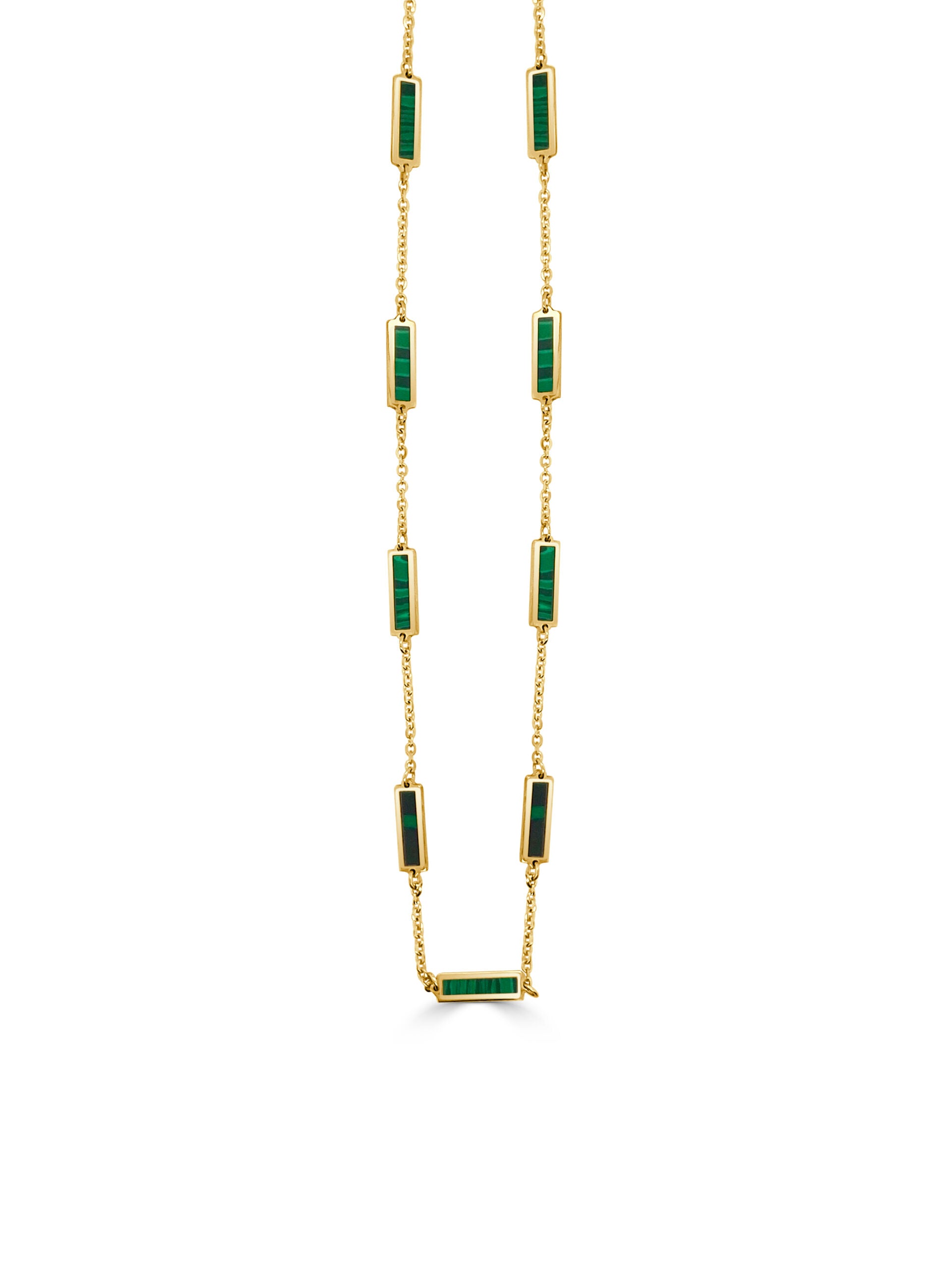 Frederic Sage Yellow Gold Malachite Station Necklace - Colored Stone Necklace