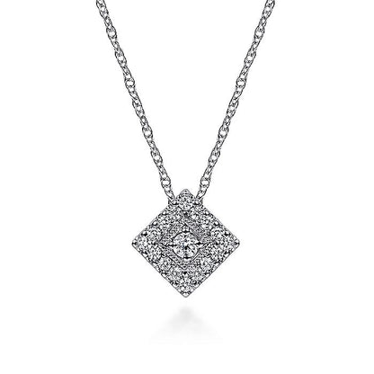 Gabriel & Co. White Gold Diamond Square Pendant Necklace