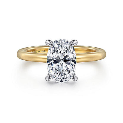 Gabriel & Co. Yellow and White Gold Oval Hidden Halo Semi-Mount Engagement Ring - Diamond Semi-Mount Rings