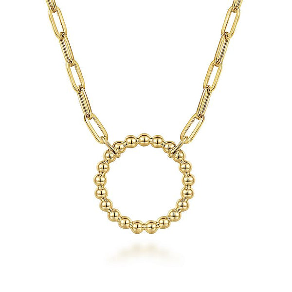 Gabriel & Co. 14 Karat Yellow Gold Bujukan Ball Circle Necklace Paperclip Chain