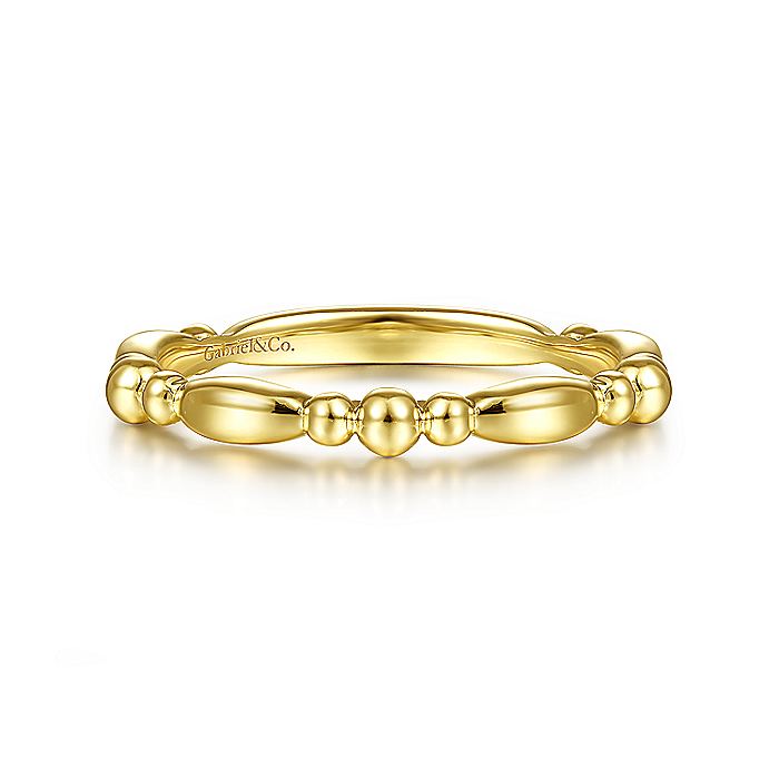 Gabriel & Co Yellow Gold Alternating Bar and Bujukan Bead Stackable Ring