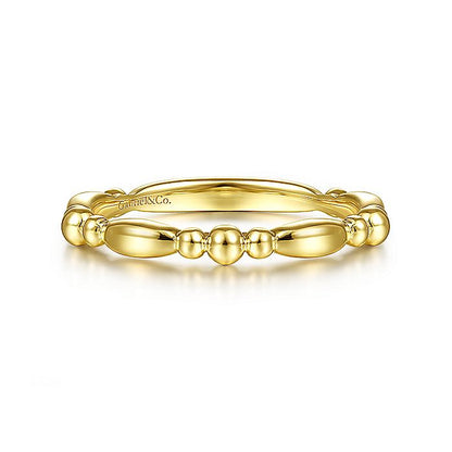 Gabriel & Co Yellow Gold Alternating Bar and Bujukan Bead Stackable Ring