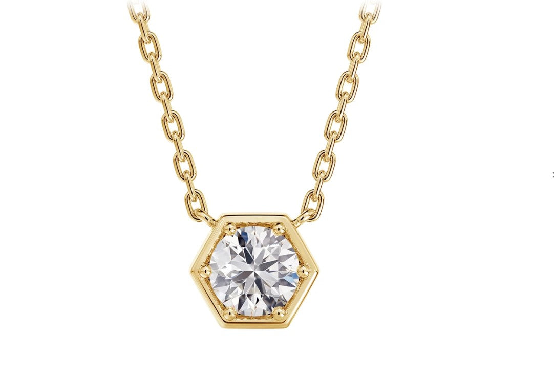 Debeers Forevermark Yellow Gold Honeycomb Solitaire Diamond Pendant - Diamond Pendants