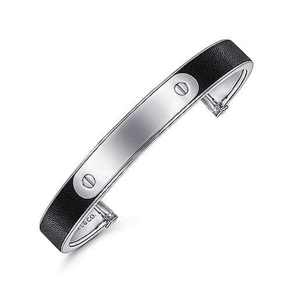 Gabriel & Co Sterling Silver and Leather Open ID Bracelet