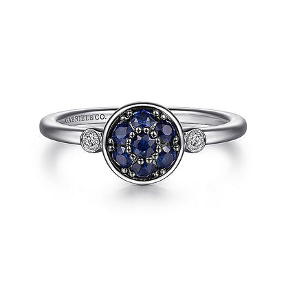 Gabriel & Co. Sterling Silver Diamond and Blue Sapphire Cluster Ring