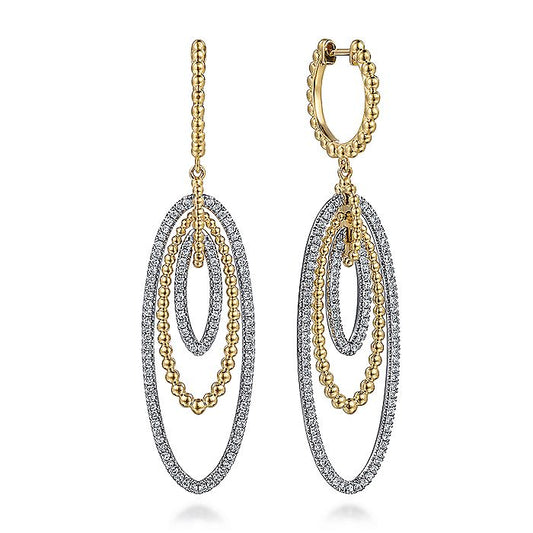 Gabriel & Co. 14 Karat Yellow and White Gold Multi Oval Diamond Bujukan Huggie Drop Earrings - Diamond Earrings