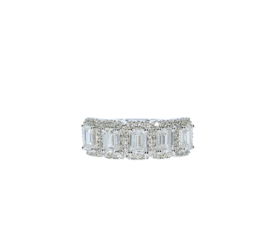 Green Rocks White Gold Five Labratory Grown Emerald Diamond Halo Band