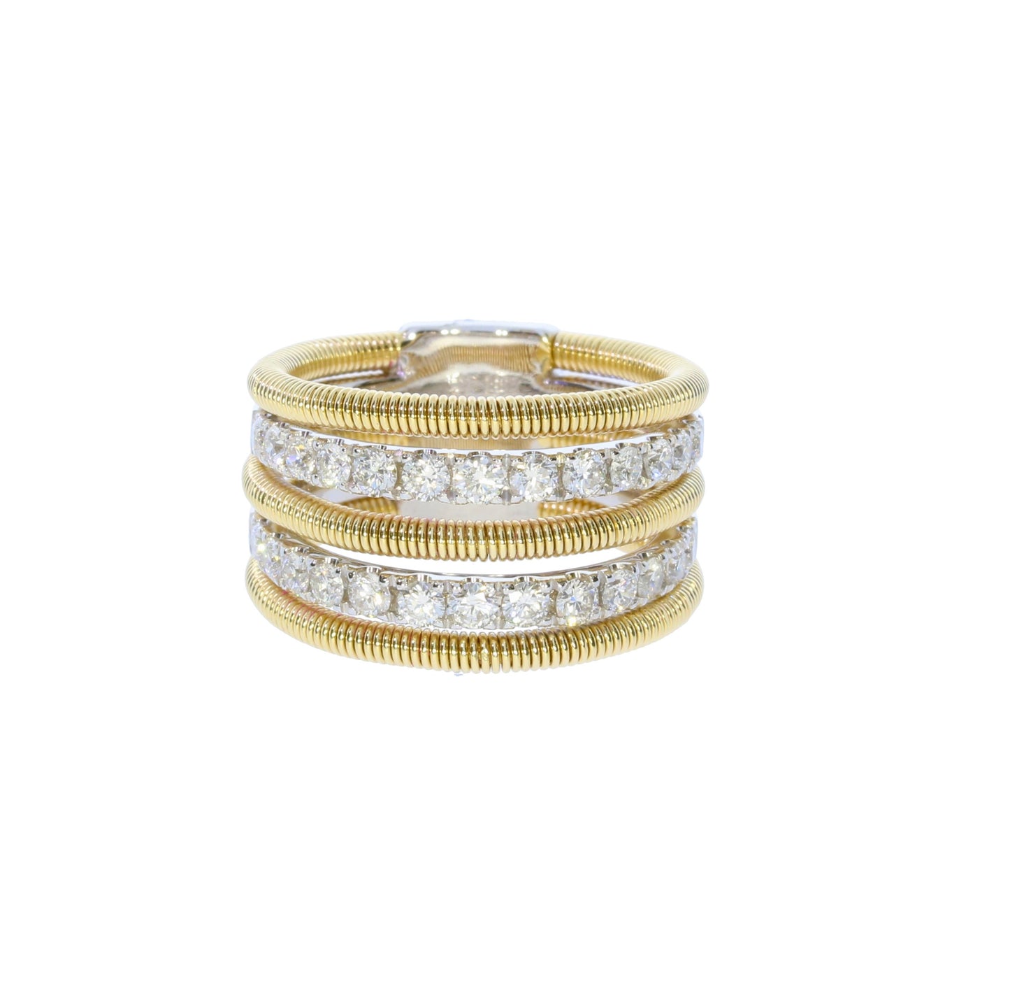 Ladies Yellow And White Gold Stacked Look Diamond Fashion Ring