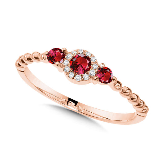 Three Stone Ruby and Diamond Ring - Colored Stone Rings - Women's