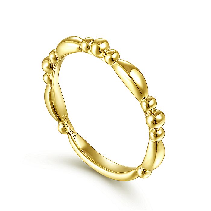 Gabriel & Co Yellow Gold Alternating Bar and Bujukan Bead Stackable Ring