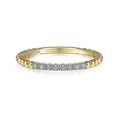 Gabriel & Co Yellow Gold Bujukan Bead and Diamond Stackable Ring