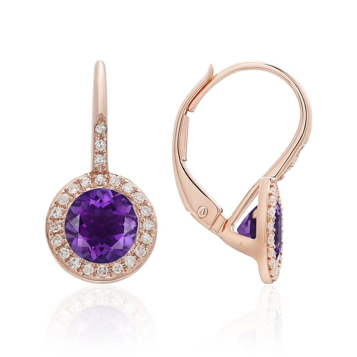 Rose Gold Amethyst Leverback Earrings