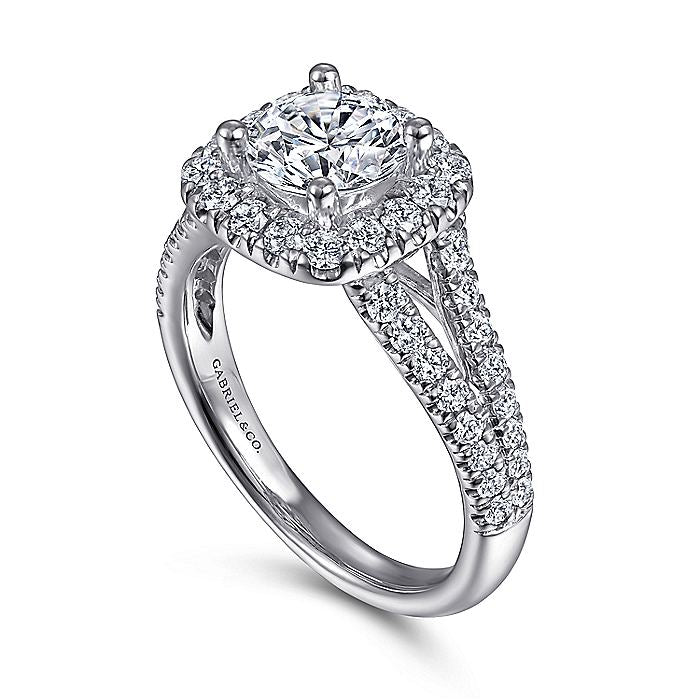 Gabriel & Co. White Gold Cushion Halo Round Semi-Mount Engagement Ring - Diamond Semi-Mount Rings