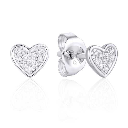 Luvente White Gold Diamond Heart Studs - Diamond Earrings