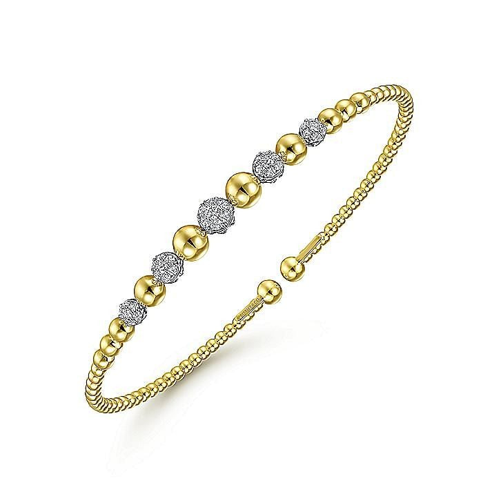 Gabriel & Co. Yellow and White Gold Bujukan Diamond Station Bangle Bracelet - Diamond Bracelets