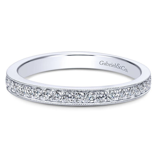 Gabriel & Co. 14 Karat White Gold Prong Set Wedding Band With A Milgrain Edge - Diamond Wedding Bands - Women's