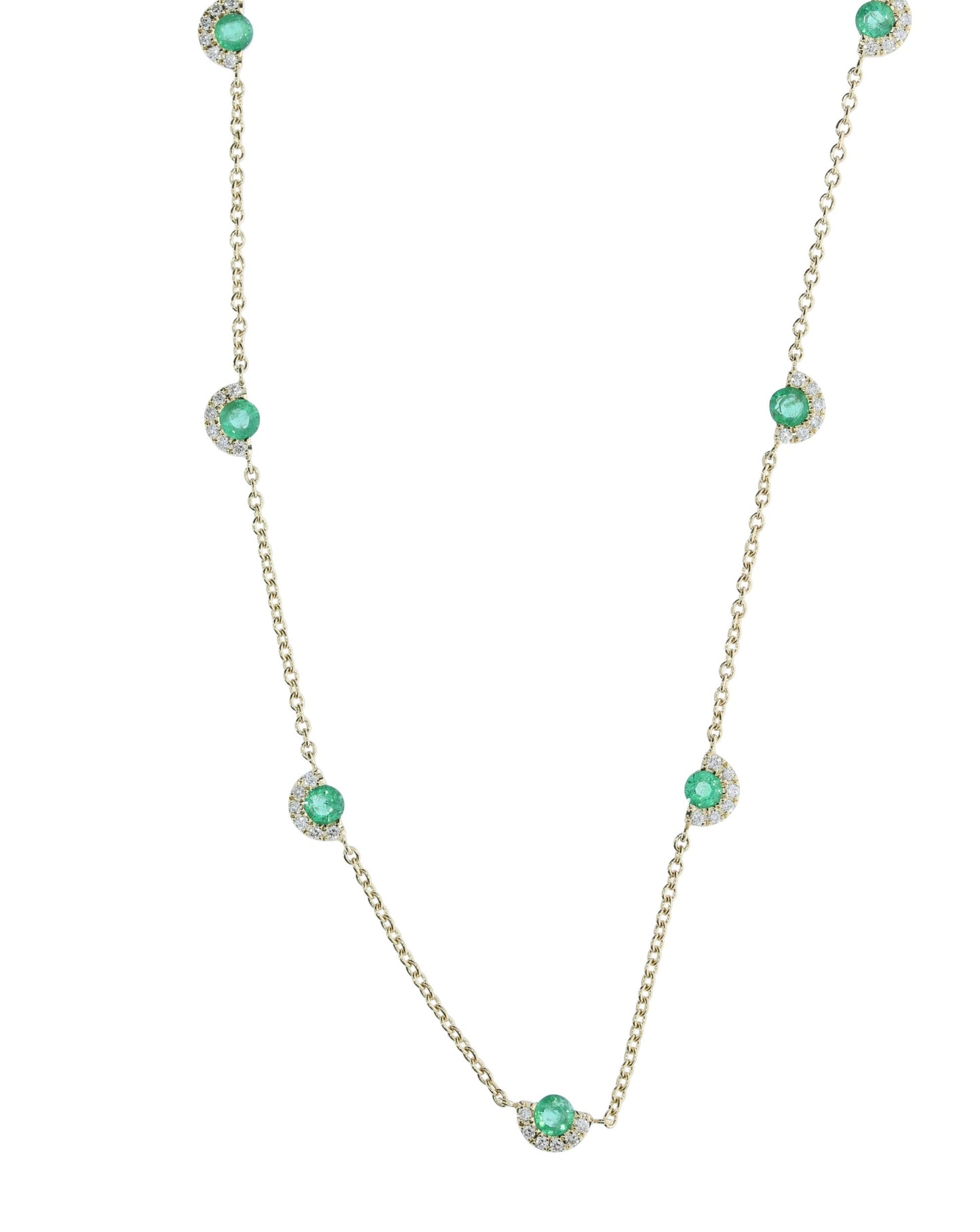 Yellow Gold Emerald and Diamond Station Necklace