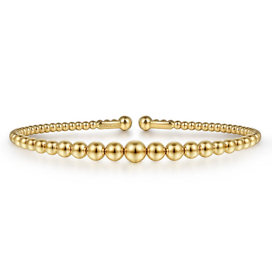 Gabriel & Co. Yellow Gold Beaded Open Cuff Bangle Bracelet