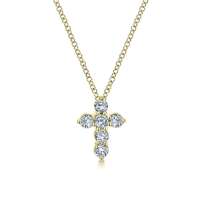 Gabriel & Co. Yellow Gold Diamond Cross Pendant Necklace