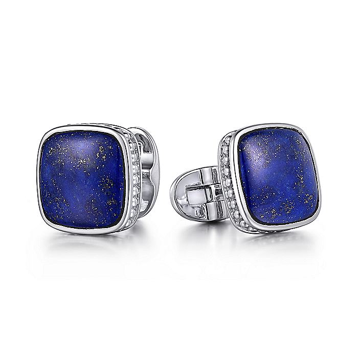 Gabriel & Co Sterling Silver Square Cufflinks with Lapis Stones
